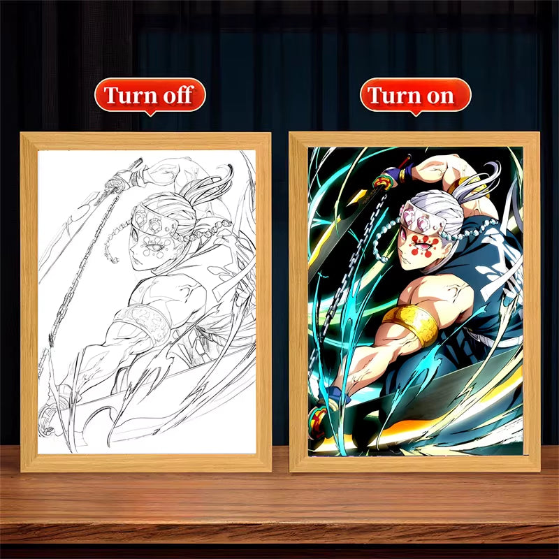 Demon Slayer LED Anime Wall Art – Light-Up Frame Featuring Nezuko, Akaza, Shinobu & Obanai | Room Decor & Gifts for Kids & Fans