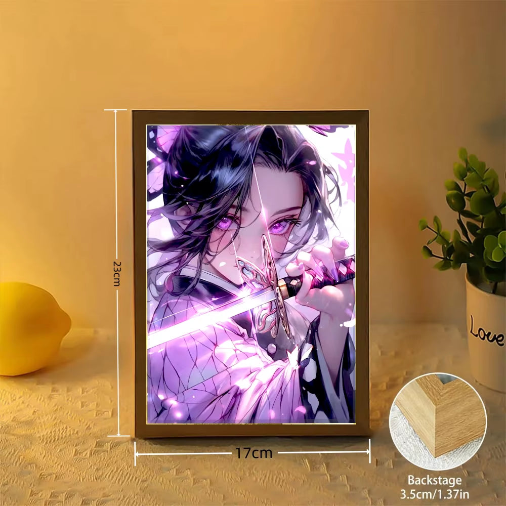 Demon Slayer LED Anime Wall Art – Light-Up Frame Featuring Nezuko, Akaza, Shinobu & Obanai | Room Decor & Gifts for Kids & Fans