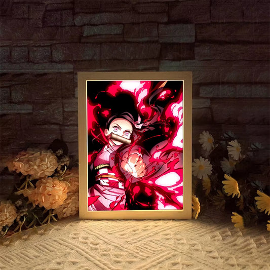 Demon Slayer LED Anime Wall Art – Light-Up Frame Featuring Nezuko, Akaza, Shinobu & Obanai | Room Decor & Gifts for Kids & Fans