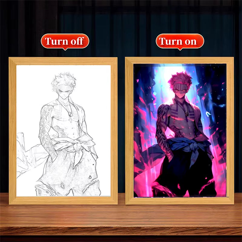 Demon Slayer LED Anime Wall Art – Light-Up Frame Featuring Nezuko, Akaza, Shinobu & Obanai | Room Decor & Gifts for Kids & Fans