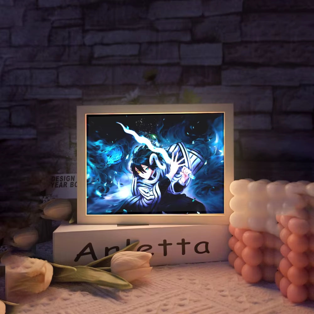Demon Slayer LED Anime Wall Art – Light-Up Frame Featuring Nezuko, Akaza, Shinobu & Obanai | Room Decor & Gifts for Kids & Fans