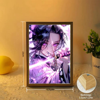 Demon Slayer LED Anime Wall Art – Light-Up Frame Featuring Nezuko, Akaza, Shinobu & Obanai | Room Decor & Gifts for Kids & Fans